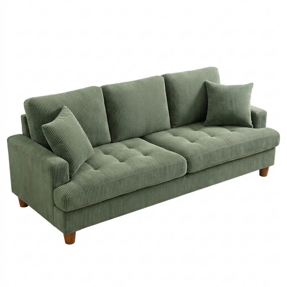Großes dreisitziges Cord-Sofa mit tiefem Sitz und Kissen, modernes Komfort-Design für Wohnzimmer und Büro