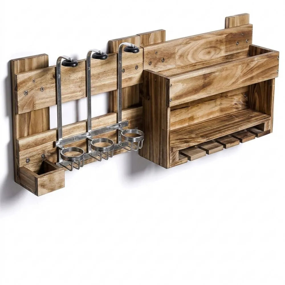 Vintage Holz Weinregal mit Flaschenhalter und Getränkespender