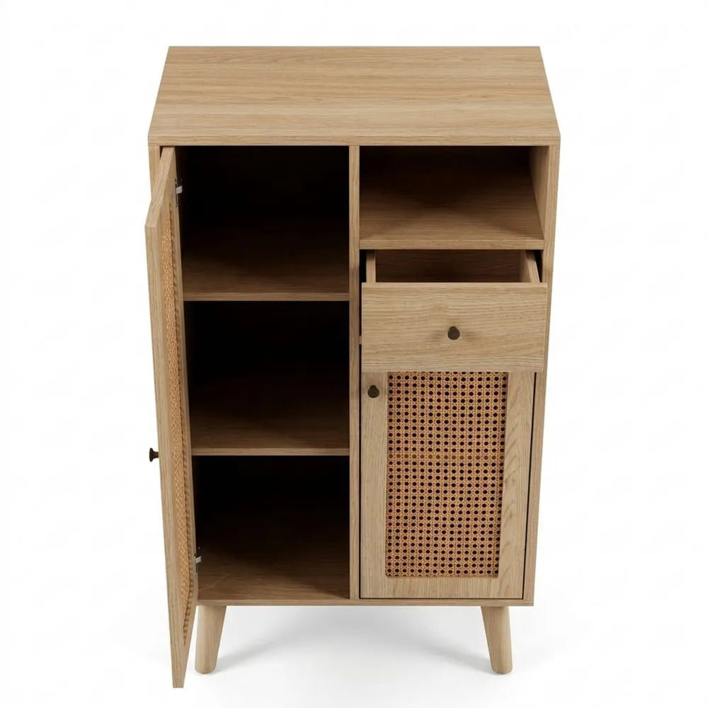 Rattankommode mit Schublade und offenem Fach, Eiche 60x40x101cm