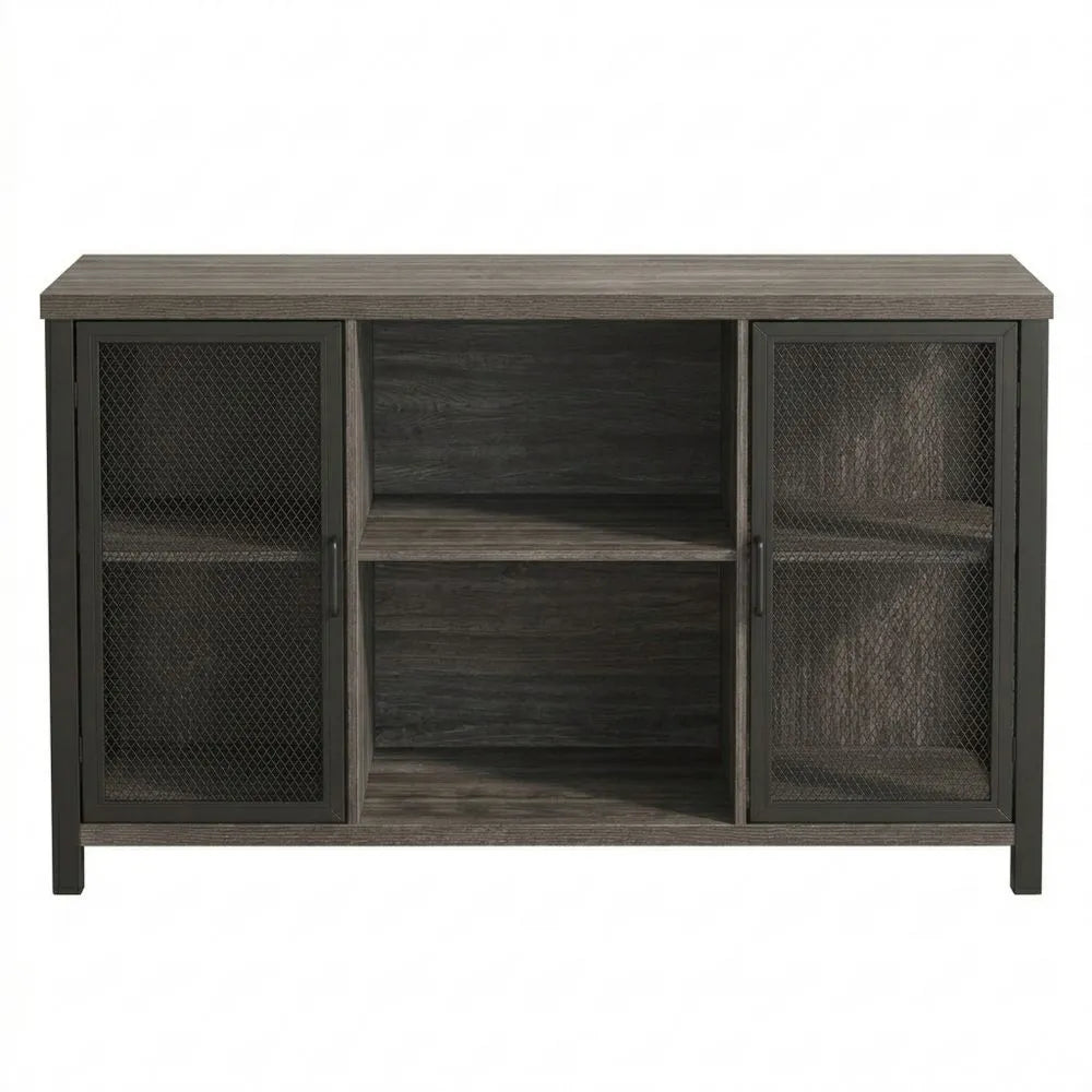 Industrieller Küchenschrank mit Regalen für Küche und Esszimmer, Dunkelgrau, 140 cm