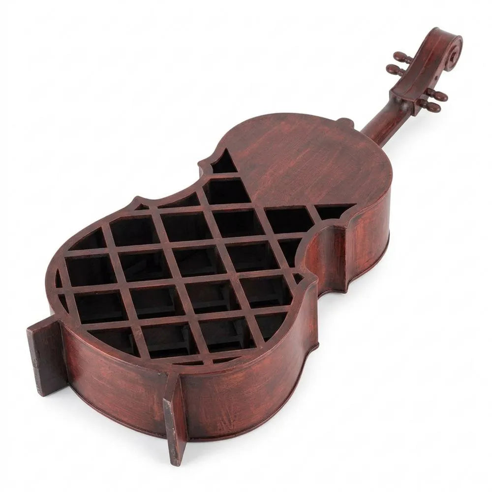 Weinregal für 21 Flaschen aus Holz im Vintage-Stil – Handgefertigter Flaschenständer in Cello-Form, 135 cm hoch – Retro Weingestell