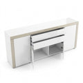 Sideboard mit Türen, Schubladen und Klappen, Weiß Hochglanz/Sandgrau